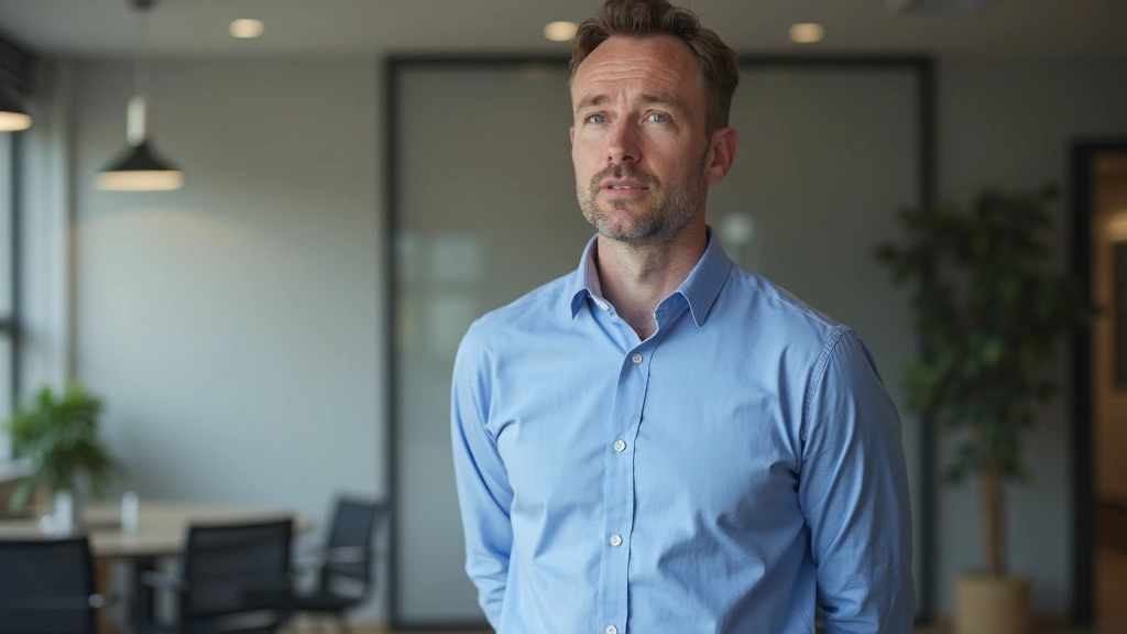 Person speaking assertively in professional setting with confident body language and clear expression