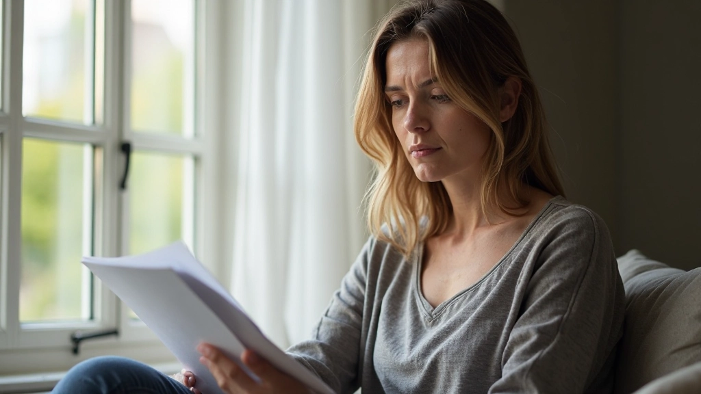 Person reviewing and reflecting on goal progress with thoughtful expression during accountability review